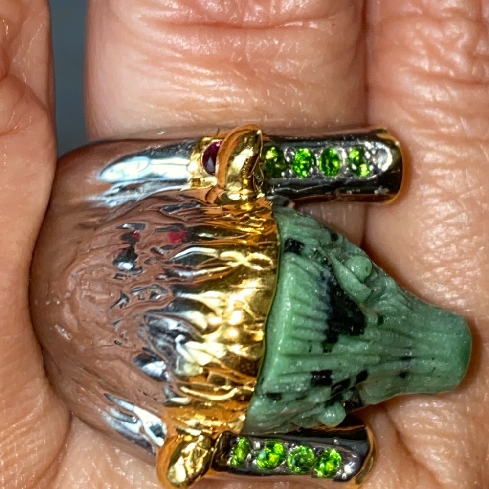 Unique Genuine Ruby Zoisite Ring With Gemstones - image 6